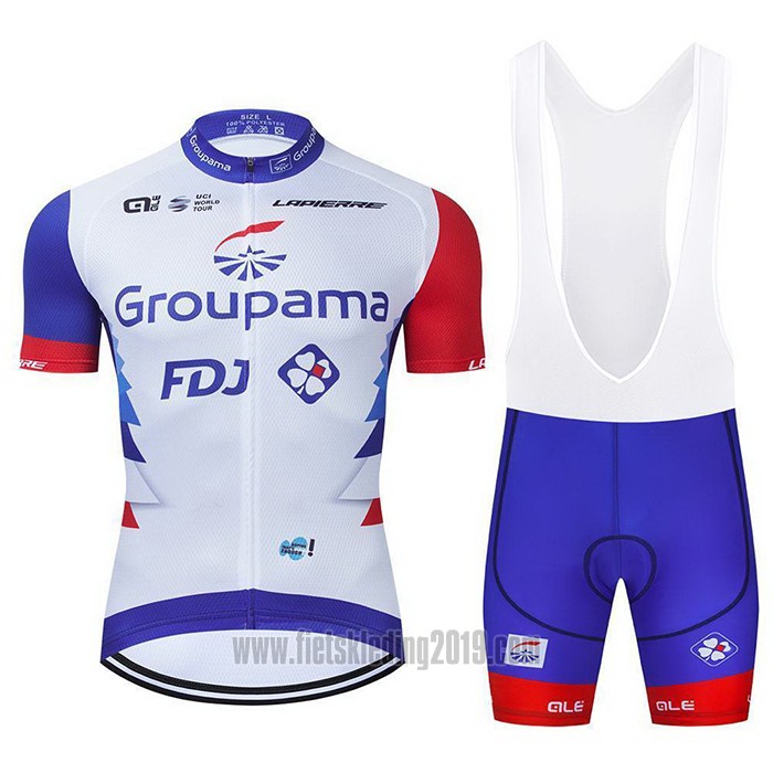 2021 Fietskleding Groupama-fdj Rood Blauw Wit Korte Mouwen en Koersbroek